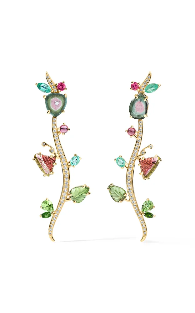 Vine 14K Yellow Gold Diamond Earrings