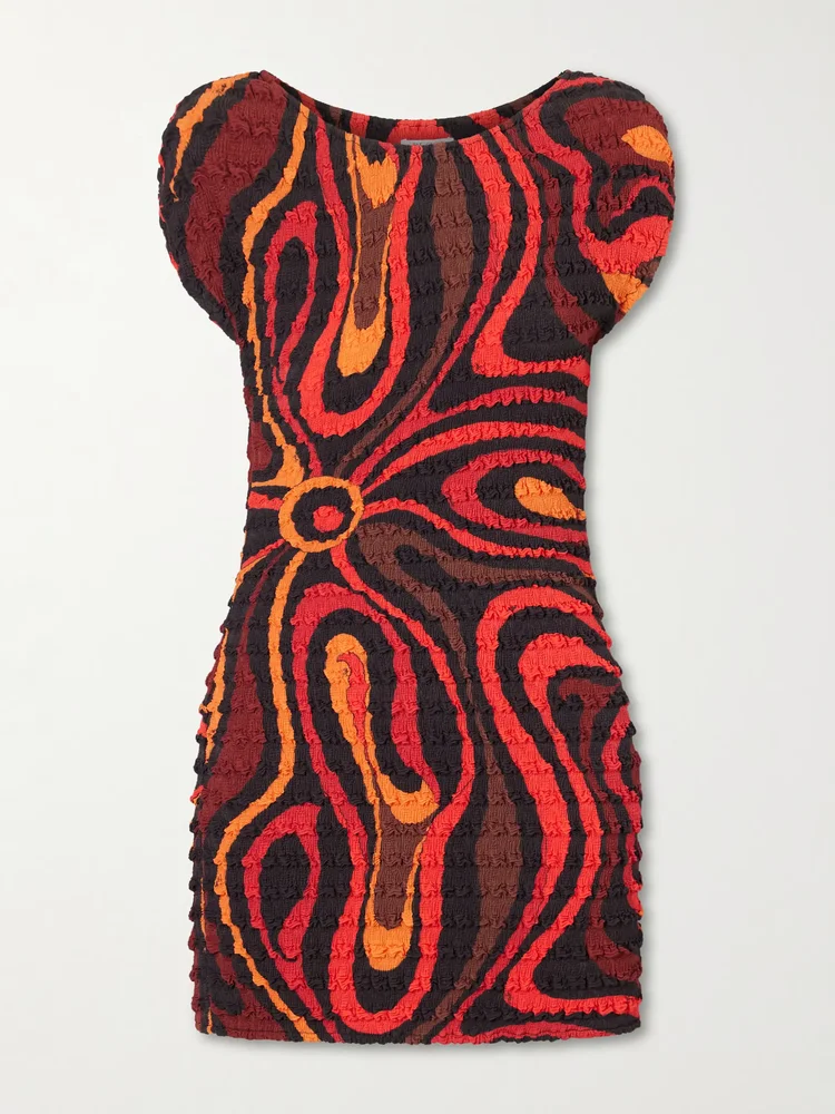 Shibori crinkled-crepe printed mini dress