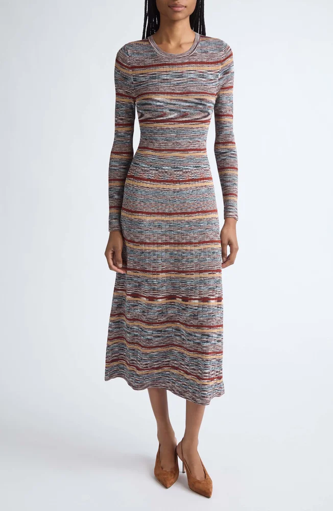 Nami Stripe & Space Dye Long Sleeve Sweater Dress