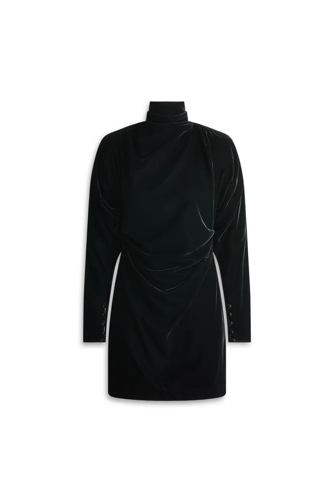 Velvet Drape Dress, Black