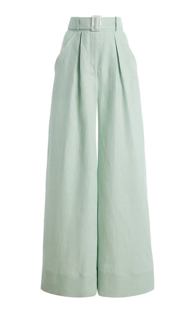 Pleated Linen Wide-Leg Pants