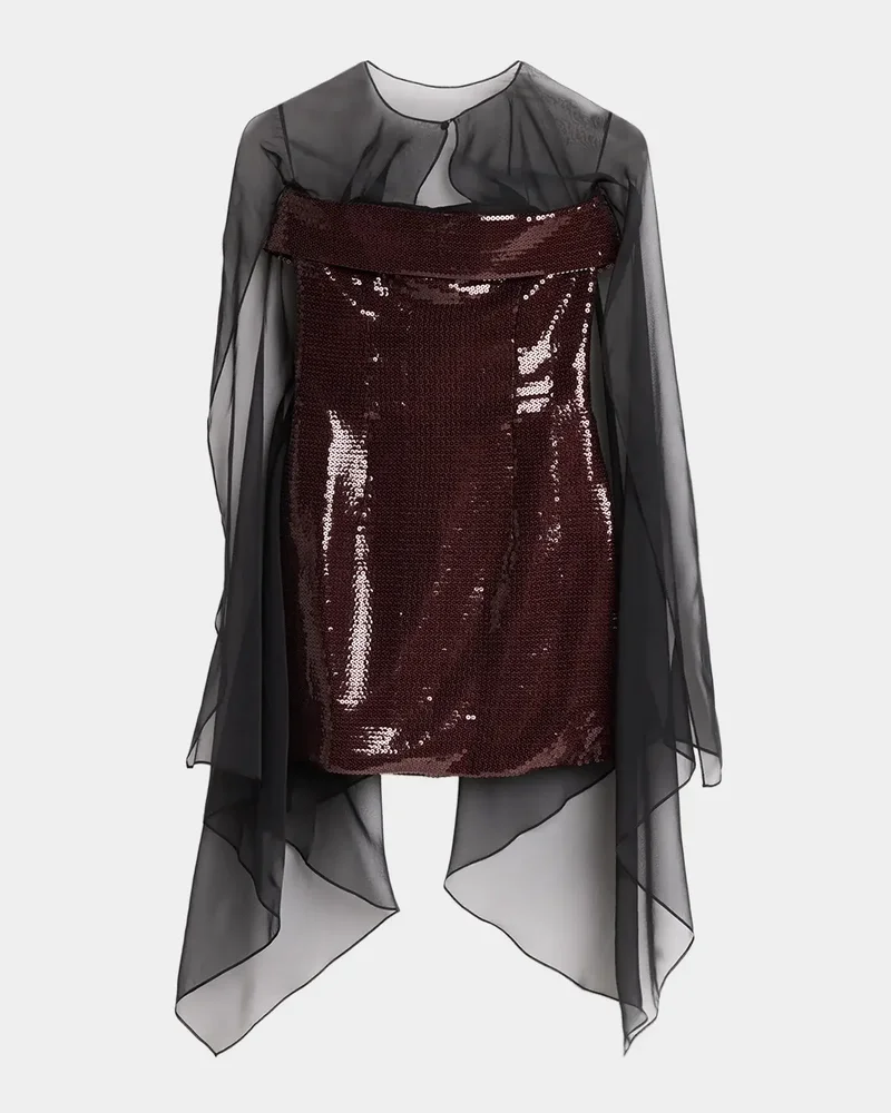 Sequined Cape Overlay Mini Dress