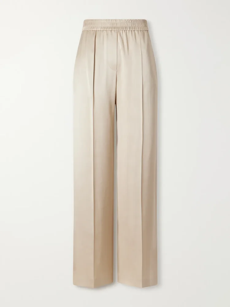 Pleated silk-satin wide-leg pants