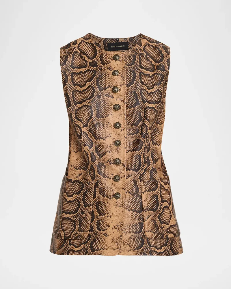 Abi Crewneck Python-Print Vest
