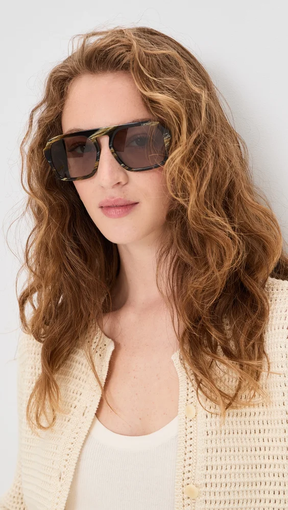 Aviator Acetate Sunglasses (Shiny Dark Green Horn)