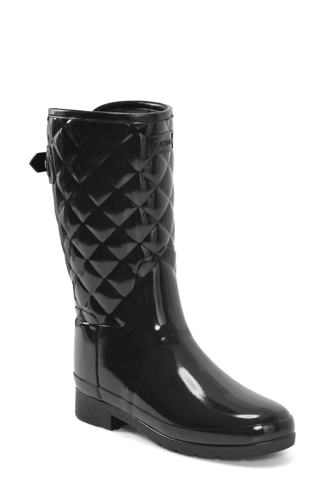 Refined High Gloss Quilted Short Waterproof Rain Boot