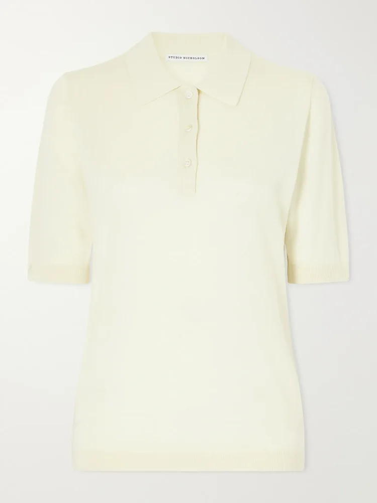 Ribbed merino wool and silk-blend polo sweater