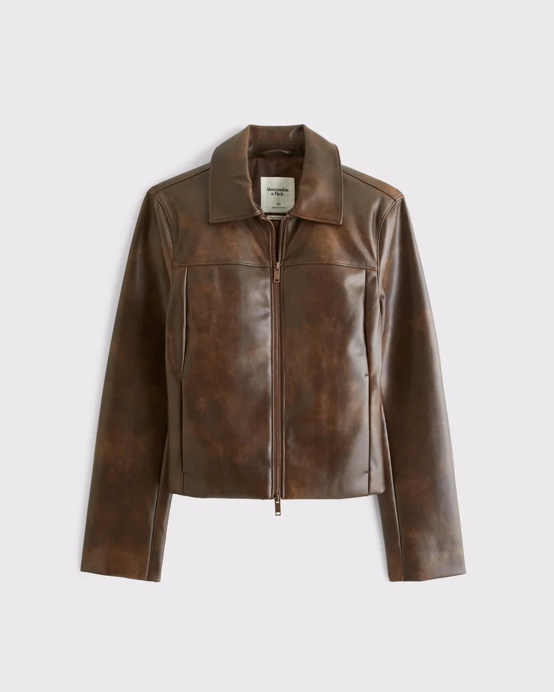 Slim Zip Vegan Leather Jacket