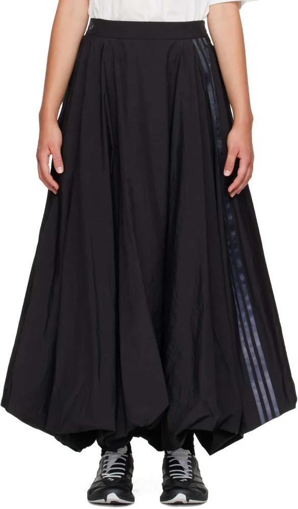 Black Gradient 3-Stripes Nylon Balloon Midi Skirt