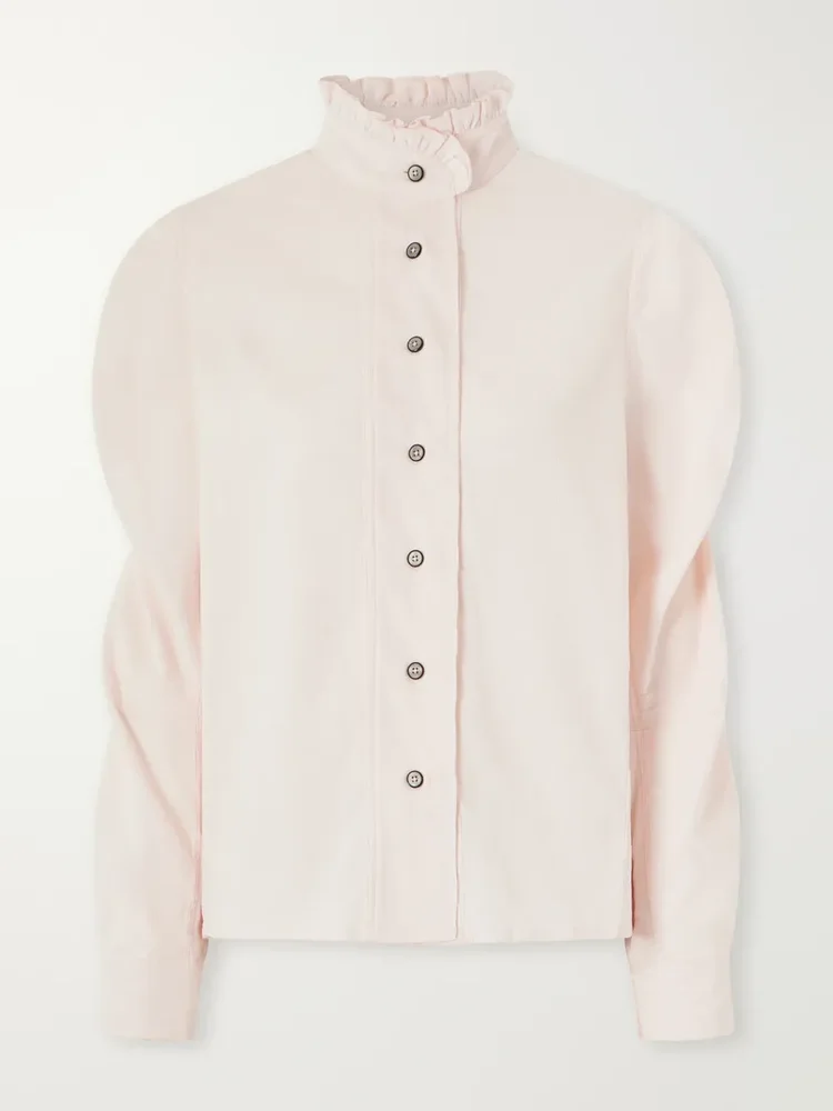 Wind gathered cotton and wool-blend corduroy blouse
