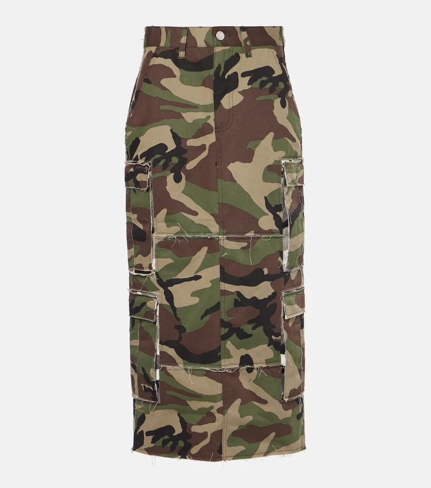 Camouflage cotton cargo midi skirt