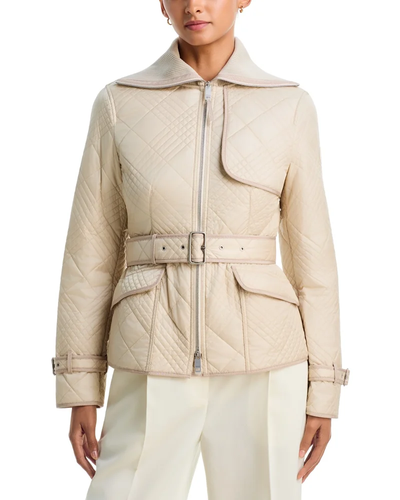 Abbeydale Belted Micro Check-Stitch Coat