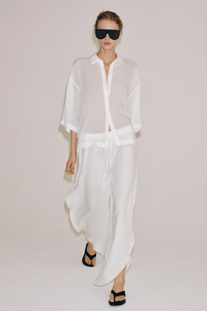 ZW COLLECTION 100% LINEN PANTS WITH VENTS