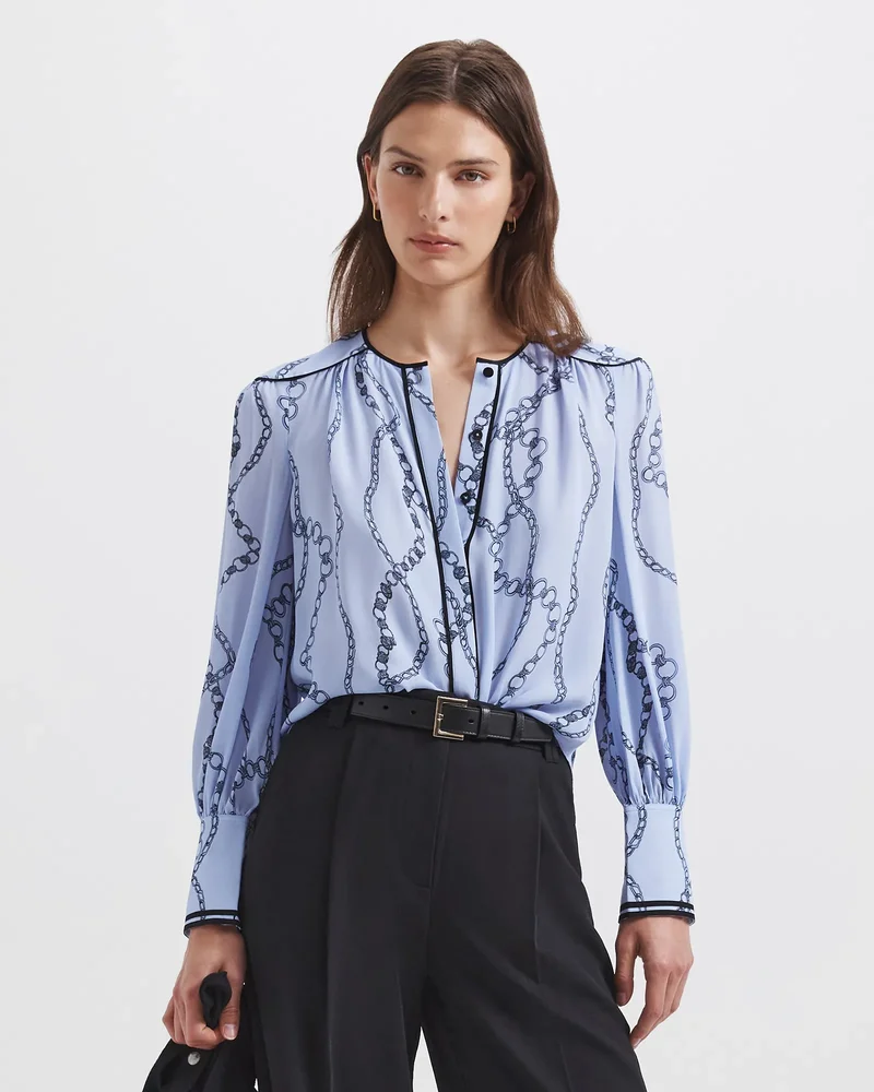 Chain Silk Long Sleeve Blouse