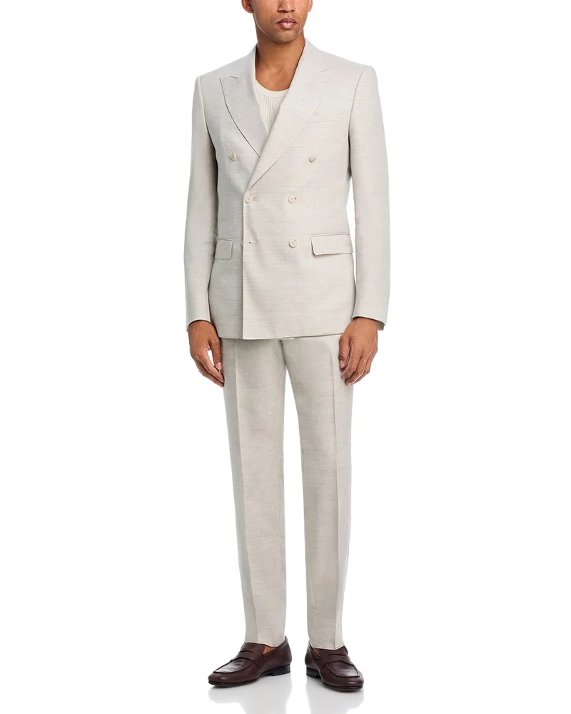 H-Huge Linen & Wool Herringbone Weave Double-Breasted Slim Fit Suit