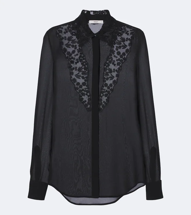 Lace-trimmed silk georgette shirt