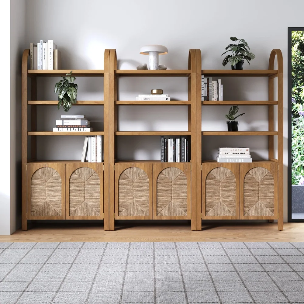 Boho Seagrass Arched Bookshelf