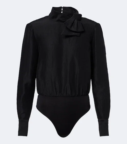 Bow-detail jacquard bodysuit