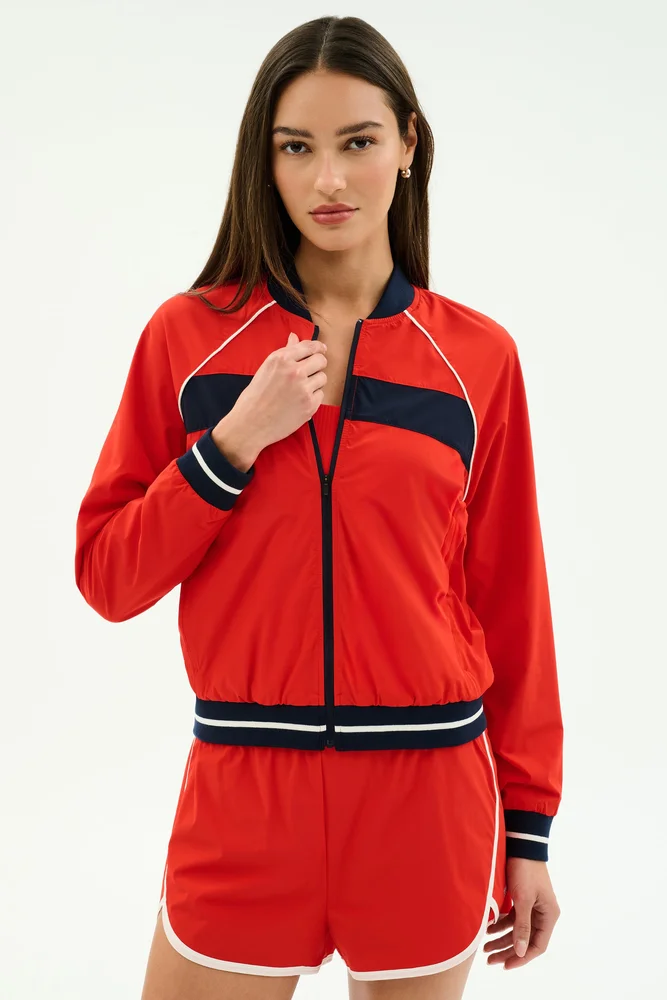 Carrie Woven Nylon Jacket - Lotus Red/Indigo