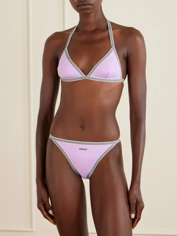 Greca-embroidered bikini briefs