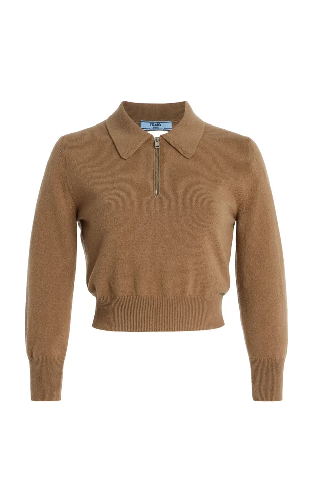 Cutout Cropped Cashmere Polo Sweater