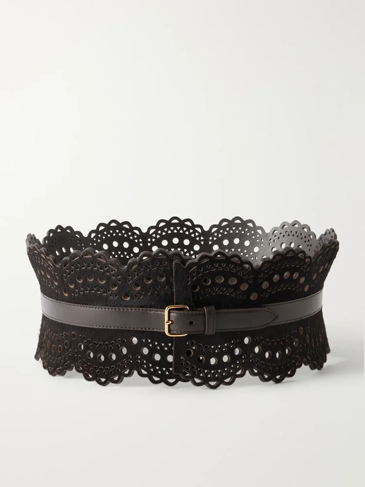 Vienne laser-cut leather-trimmed calf hair belt
