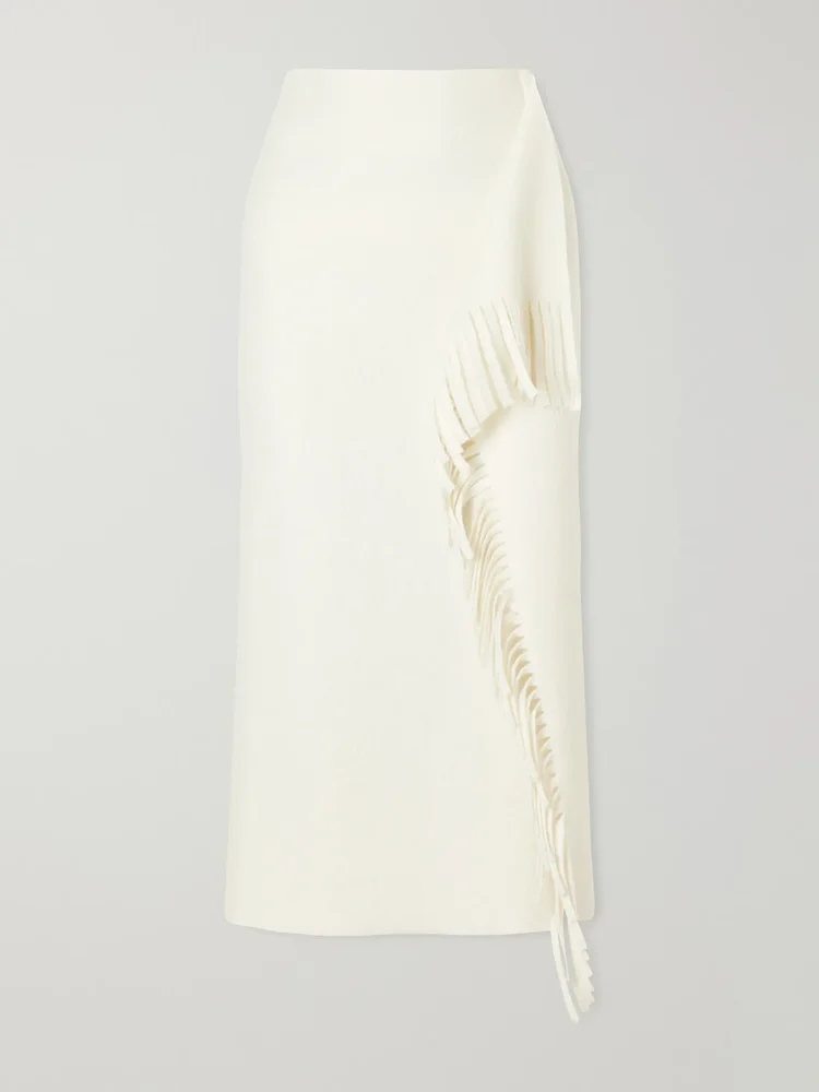 Fringed wool-blend midi skirt