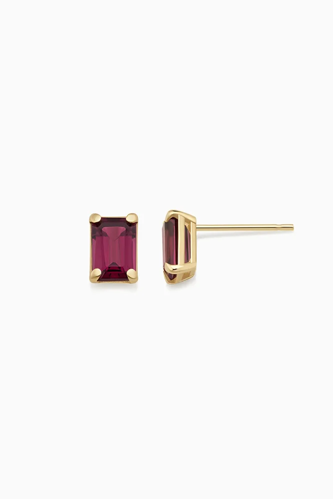 14K Gold Date Me Birthstone Stud Earrings in Rhodolite (July)