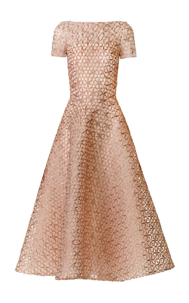 Abstract Metallic Raffia Midi Dress
