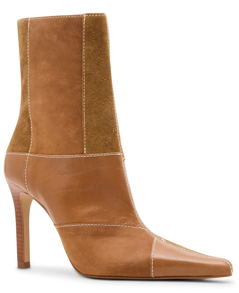 Trial-Patch Patchwork Pointed Toe High Dress Booties