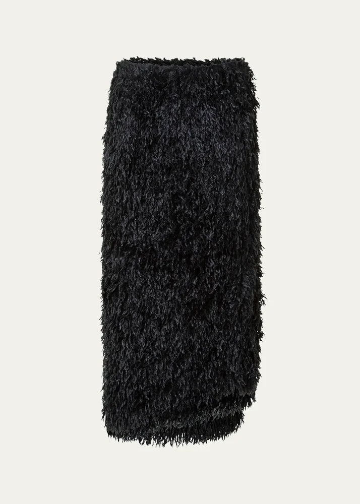 Asymmetric Trapezoid Feather Fringe Midi Skirt