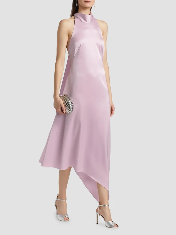 Satin High-Neck Midi Dress