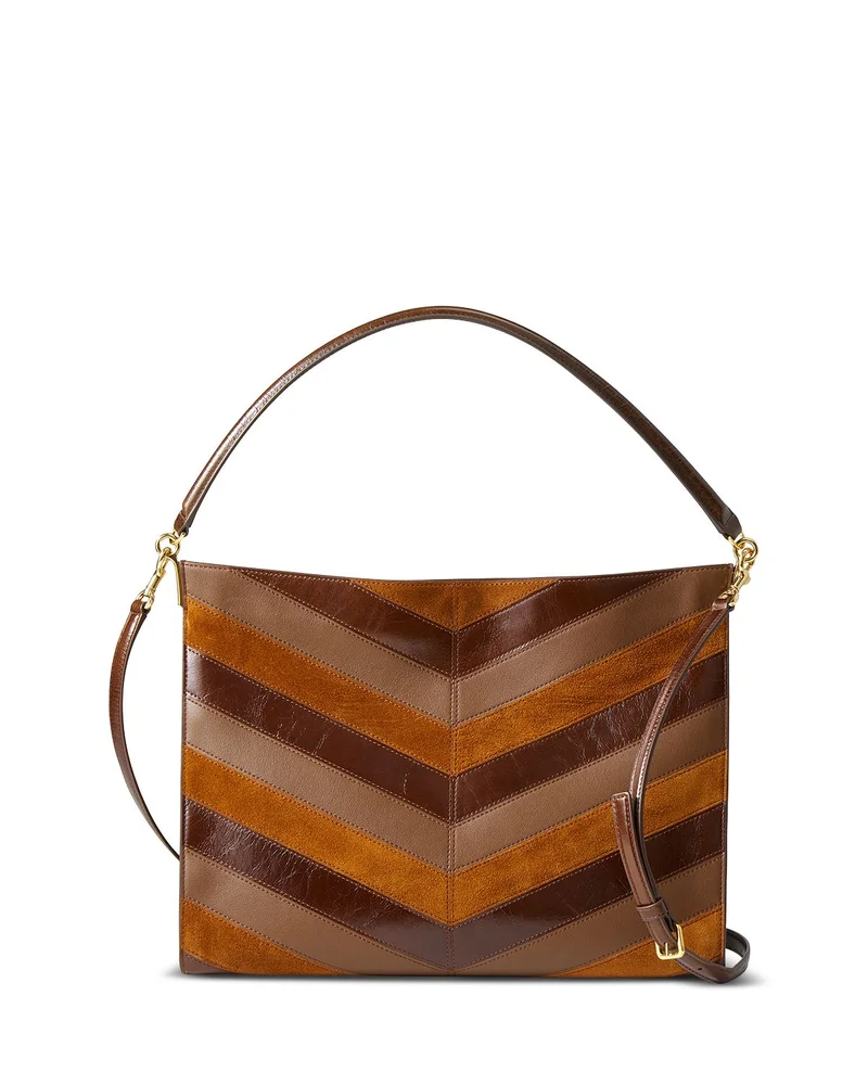Chevron Leather & Suede Shoulder Bag