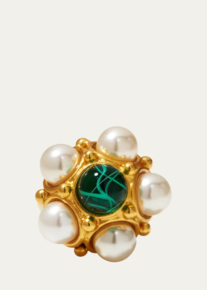 Gold Pearly and Stone Ring