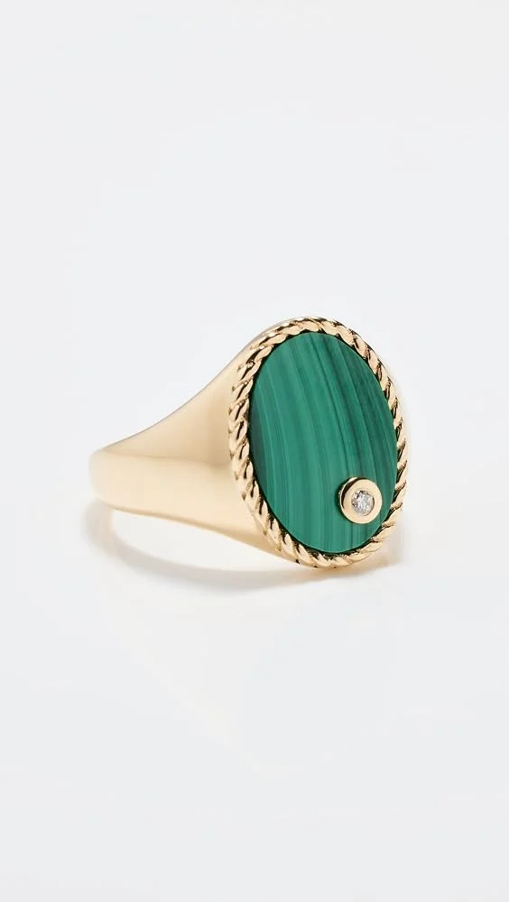 Oval Malachite Gold Signet Ring