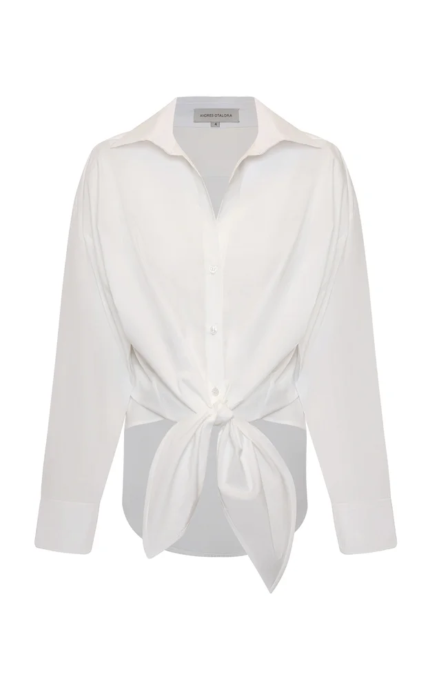 Una Pausa Tie-Front Cotton-Poplin Top