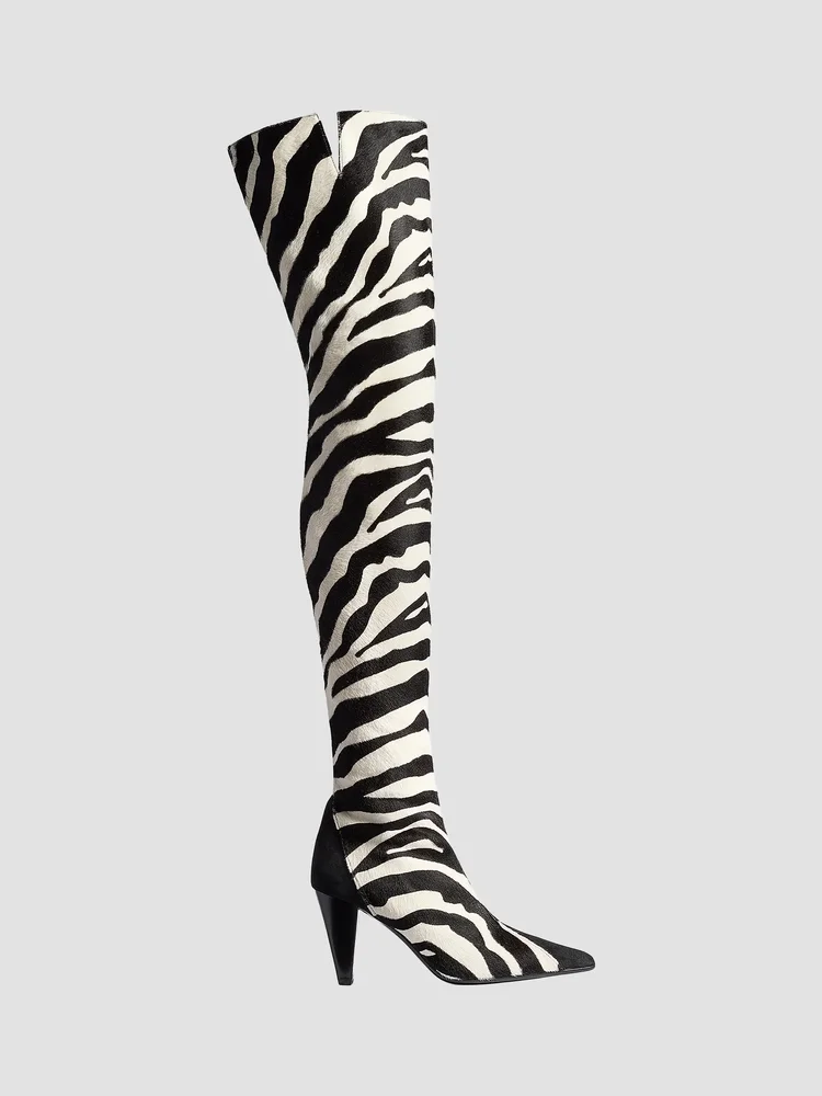 Harvey 85MM Suede & Zebra-Printed Calf Hair Over-The-Knee Boots