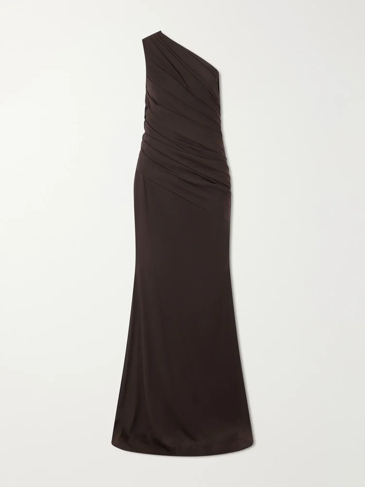 One-shoulder gathered jersey gown