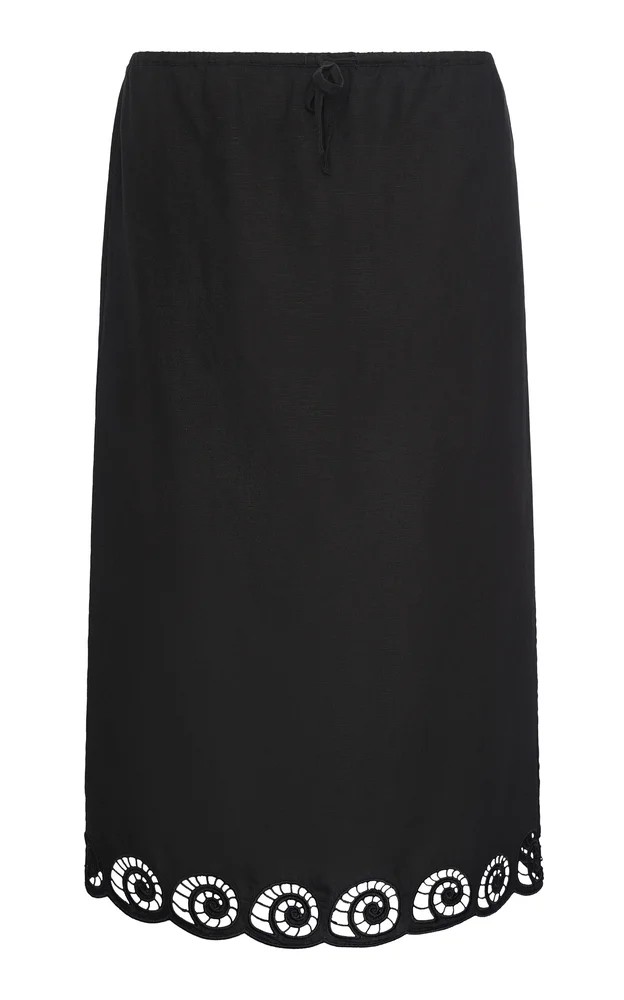 Scalloped Linen Midi Skirt
