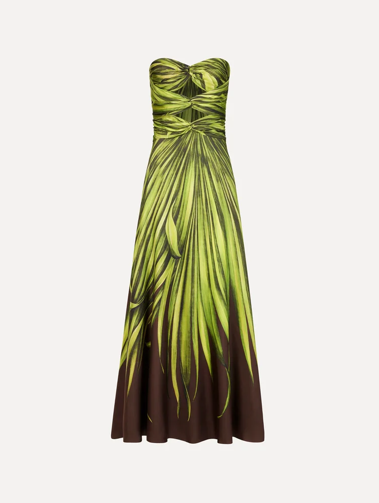 Palm Leaves Silk Twill Cocktail Dress