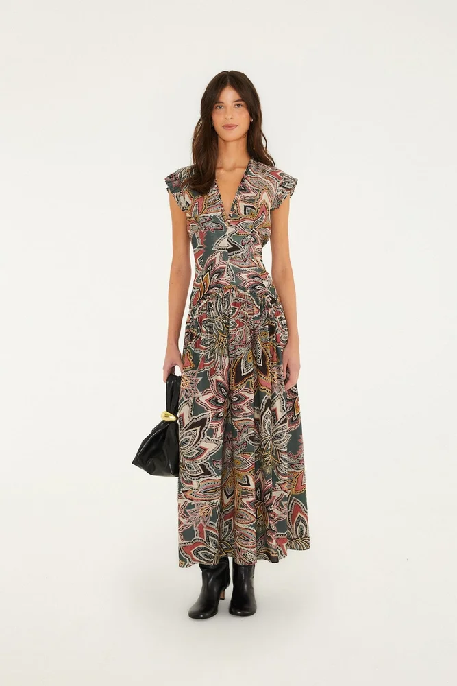 Tapestry Flowers Sleeveless Maxi Dress
