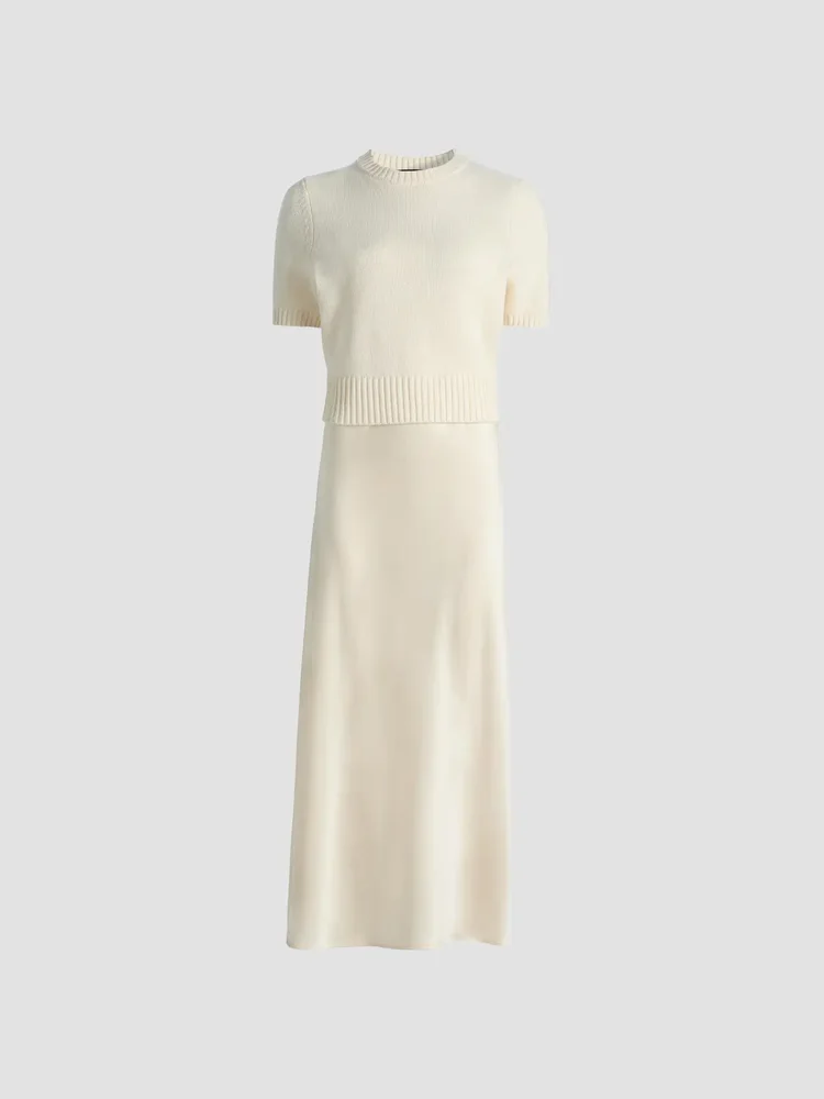 Fleur Mixed-Media Midi-Dress