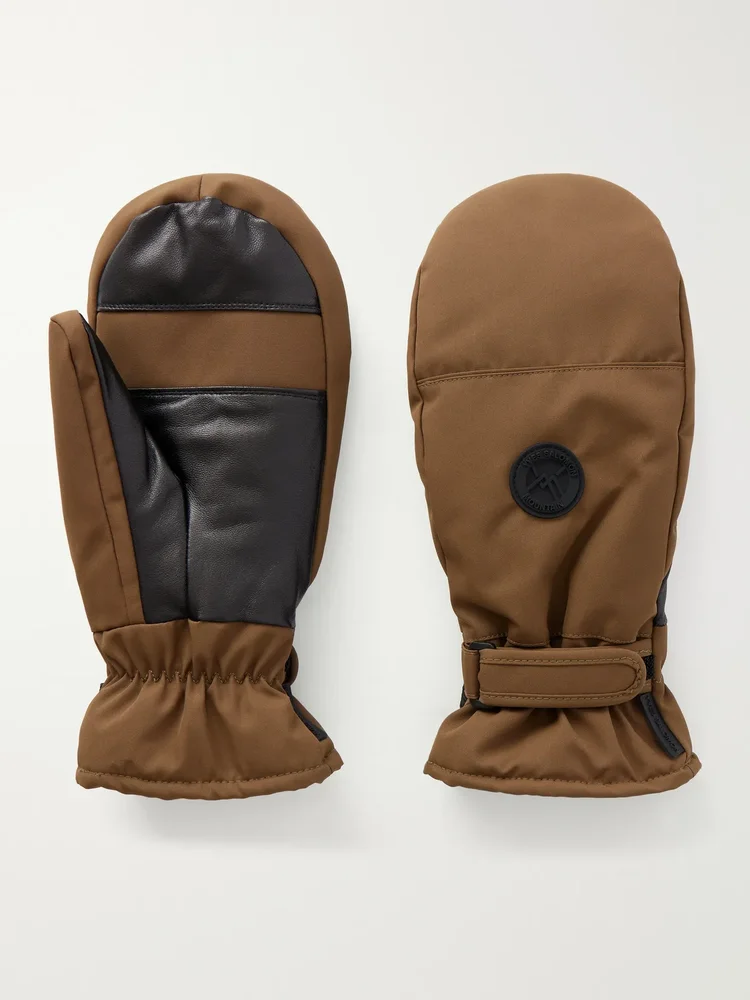 Logo-appliquéd padded leather-trimmed shell ski mittens