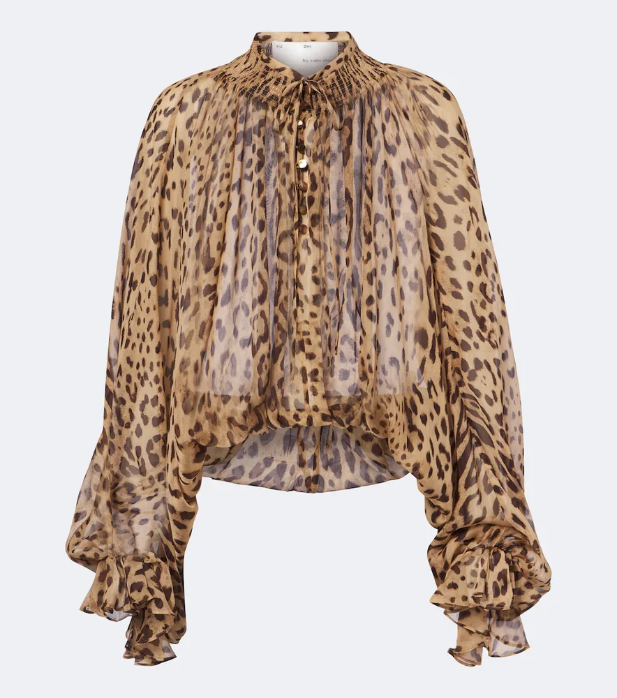 Leopard-print silk blouse