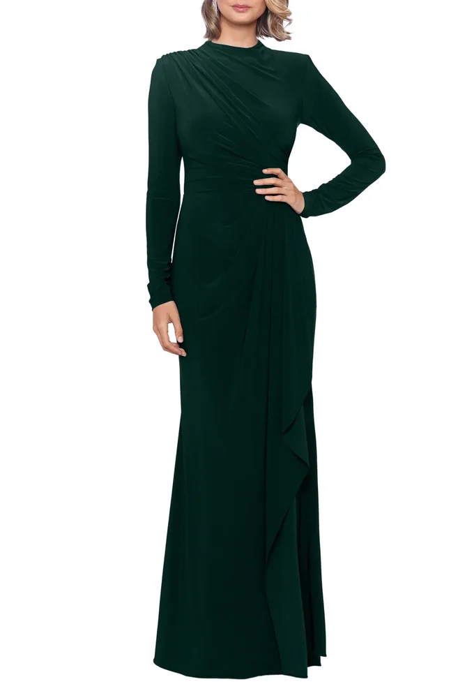 Ruffle Long Sleeve Sheath Gown