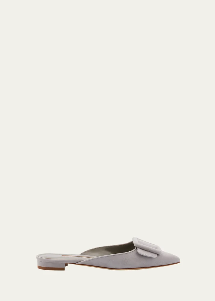 Maysale Suede Buckle Ballerina Mules