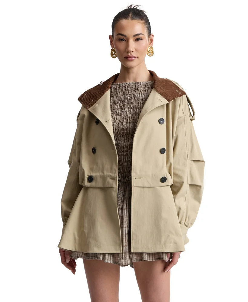 Button-Front Short Trench Coat