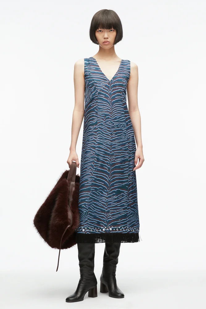 Abstract Tiger Embellished Midi Dress