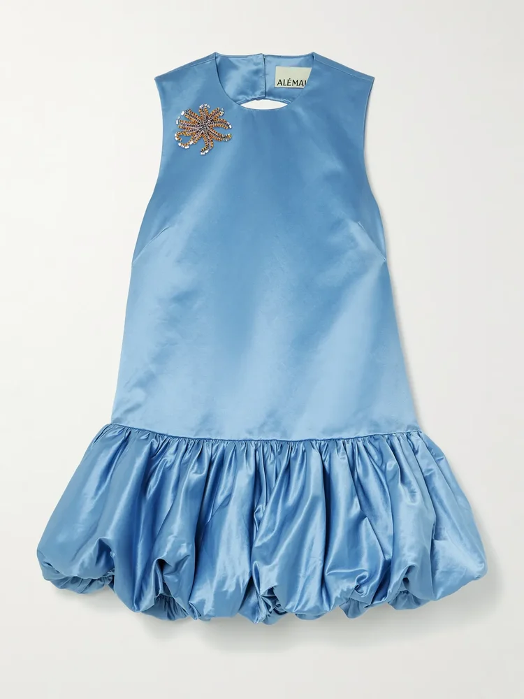 + Sam Pauletto Caspian embellished gathered cotton and silk-blend duchesse-satin mini dress