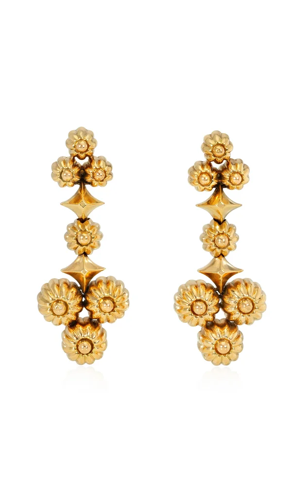Retro 18K Yellow Gold Beaded Cluster Pendant Earrings